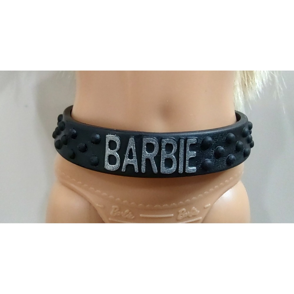 Mattel Barbie Doll Black Dimpled Belt Silver Writing Z26
